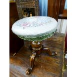 TAPESTRY SEATED ADJUSTABLE STOOL APPROX H: 18" D: 14"