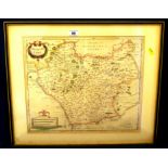 MAP OF LEICESTERSHIRE BY ROB MORDEN (SIZE INC FRAME APPROX 18.5" X 22"