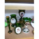 5 PIECES OF ASSORTED GREEN PAINTED GLASS