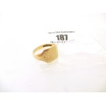 9K GOLD SIGNET RING SIZE T APPROX W: 3G