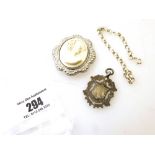 SILVER CAMEO STYLE BROOCH, SILVER MEDAL AND SILVER BRACELET TOTAL WEIGHT APPROX 0.9 OZT