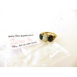 18K GOLD OPAL AND BLACK STONE RING SIZE L 1/2 APPROX W 5.2G