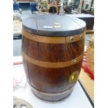 WOODEN BARREL APPROX H: 19" D: 12"