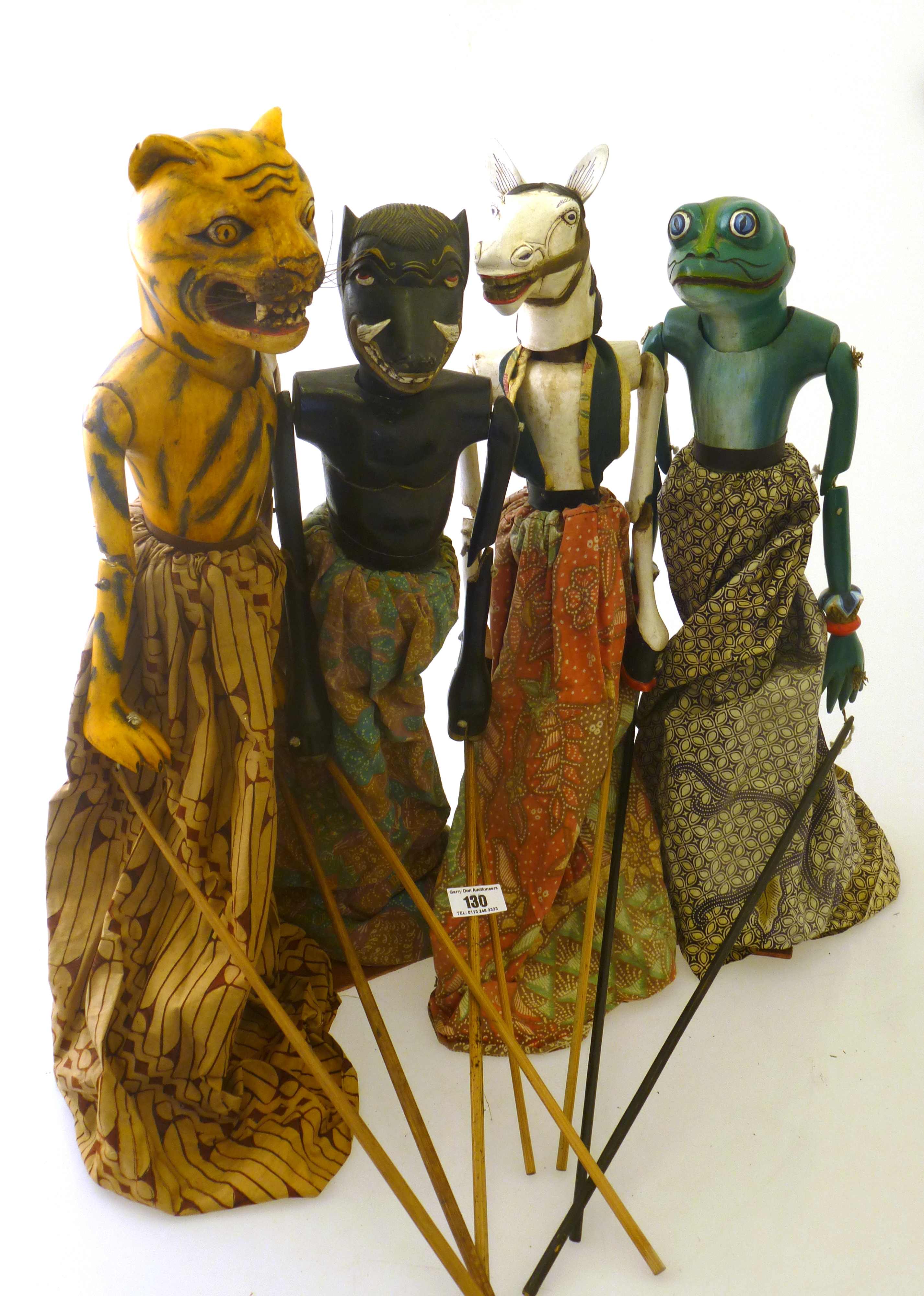 SET OF 4 WAYANG ANIMAL PUPPETS APPROX H: 21"-23"