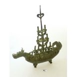 BRONZE DRAGON BOAT STATUE H: 15" L: 13" Z