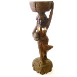 WOODEN LADY FIGURE WITH BASKET AND PIGAPPROX H 23.5"