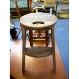 FOLDING WOODEN STOOL WITH 'CATALOGUE OF GARDEN SEEDS J & R. THYNE' TOP H: 17" D: 11.5"