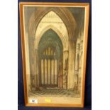 ETCHING OF FIVE SISTERS WINDOW YORK MINSTER SIGNED. APPROX 15.5" X 9"
