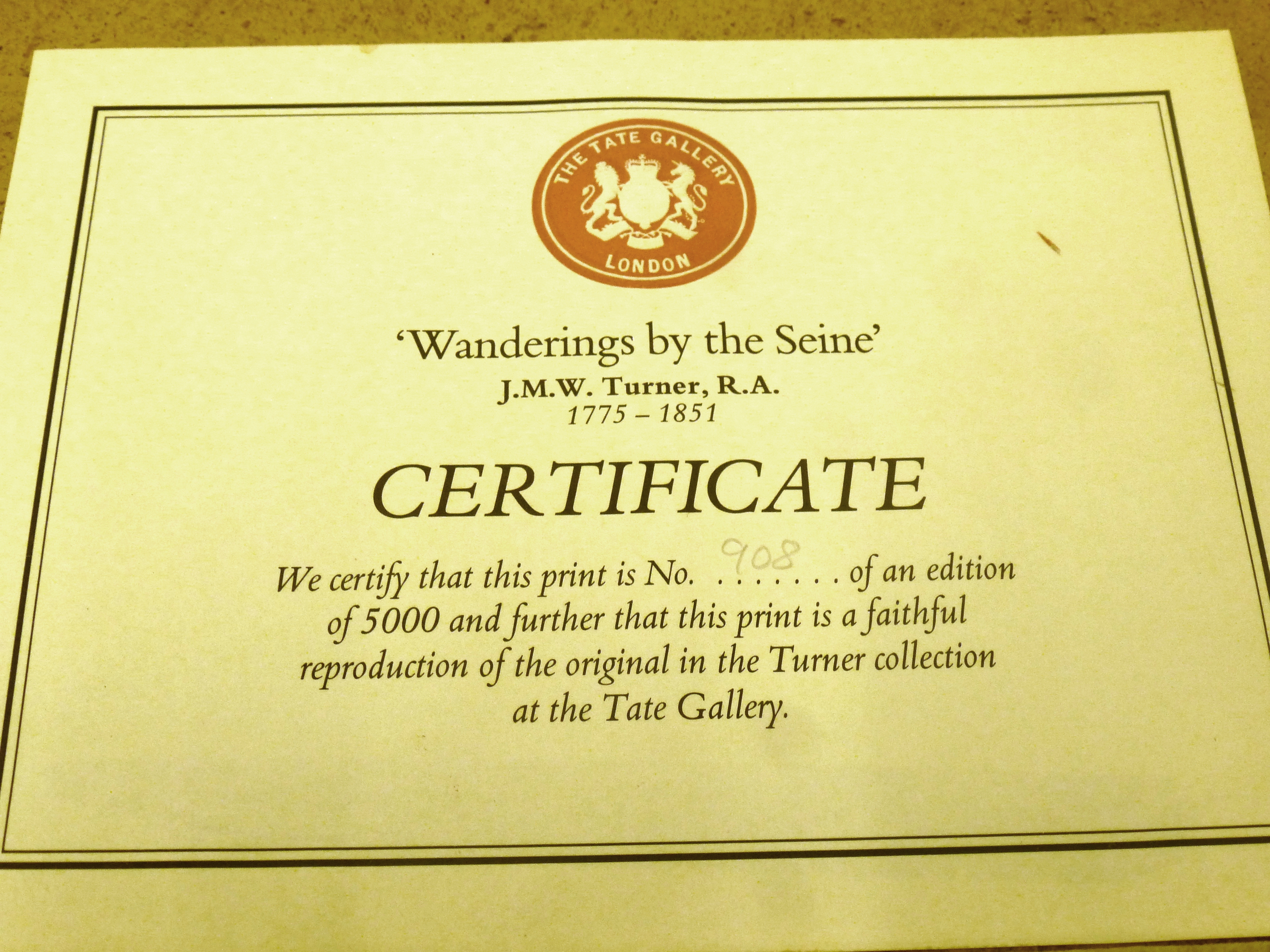 4 TATE GALLERY LIMITED EDITION J.M.W. TURNER 'WANDERINGS BY THE SEINE' PRINTS 908/5000 APPROX 5. - Image 7 of 9
