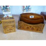 CARVED WOODEN CARD BOX AND CARVED WOODEN LETTER RACK