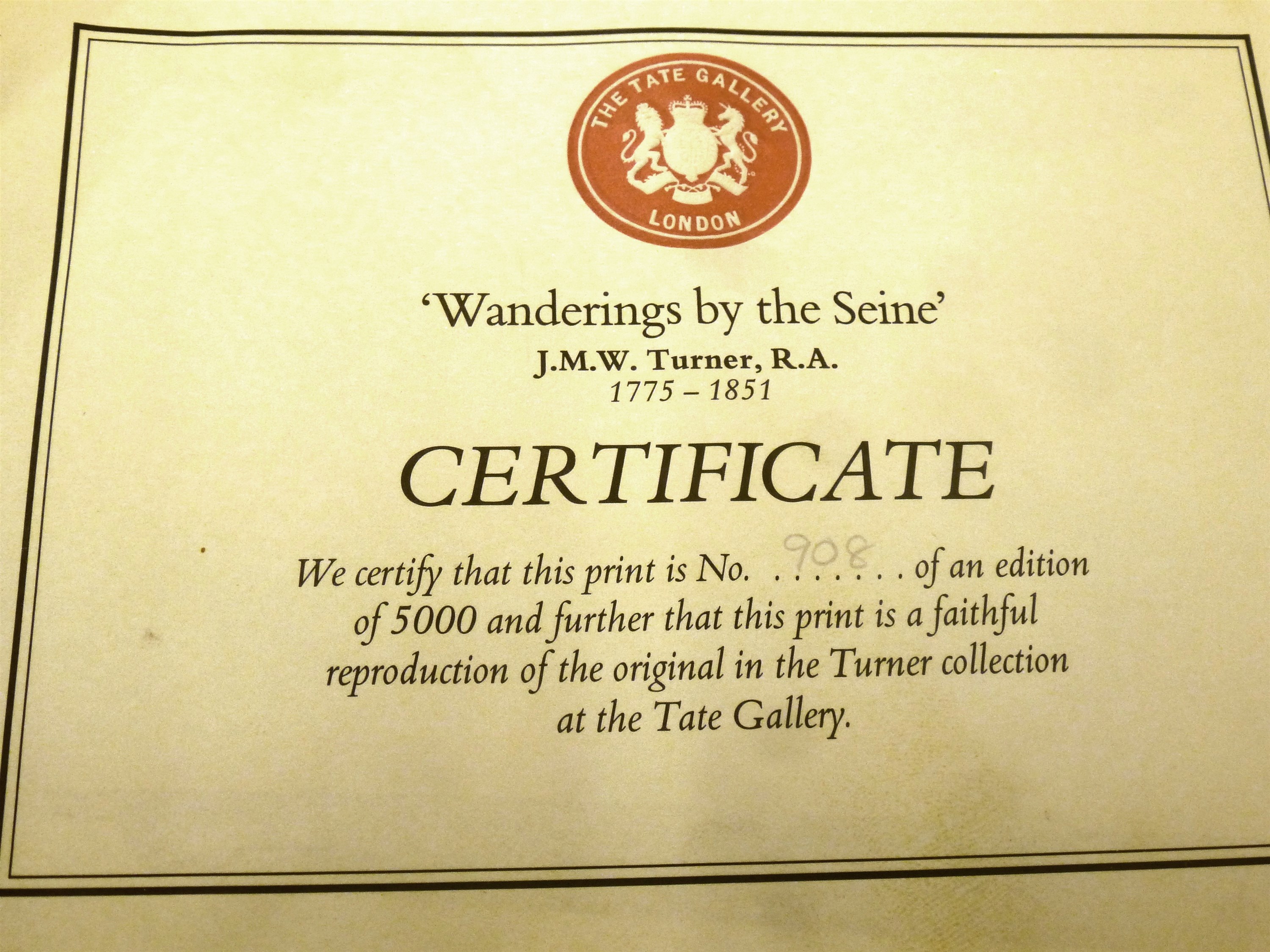 4 TATE GALLERY LIMITED EDITION J.M.W. TURNER 'WANDERINGS BY THE SEINE' PRINTS 908/5000 APPROX 5. - Image 3 of 9
