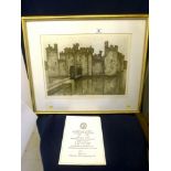 'BODIUM CASTLE' BY VALERIE THORNTON ETCHING/ AQUATINT LIMITED EDITION 187/250 SIGNED AND NUMBERED BY