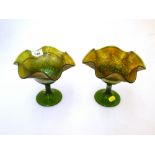 PAIR OF CARNIVAL GLASS DISHES H: 13.5CM