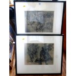 2 CHARCOAL DRAWINGS (28.5CM X 37.5CM AND 32CM X 41CM)
