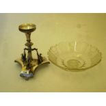 GLASS DISH ON PLATED STAND CENTREPIECE APPROX H: 28CM