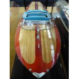 Model Boat in Case. Boat Length 90cm, Case Measurements H 39cm x W36.5cm x L 97.5cm