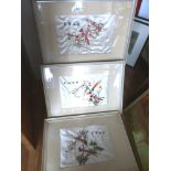 SET OF 3 ORIENTAL BIRD PICTURES ON SILK 51CM X 70CM