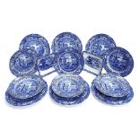 Six Copeland Spode, Italian pattern blue and white soup bowls, together with six similar design