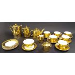 Royal Worcester gold lustre tea service for six, the coffee pot 8" high