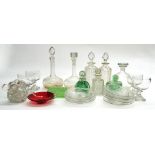 Collection of assorted glassware to include decanters, scent bottles, dishes, etc