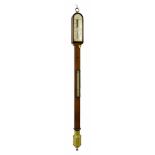 Mahogany stick barometer/thermometer, signed Mrs Janet Taylor, 104, Minories, London, over an angled