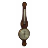 Good mahogany inlaid banjo barometer/thermometer, the 8.5" silvered dial signed Lione & Tarone,