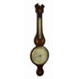 Mahogany inlaid banjo barometer/thermometer, the 8" silvered dial signed B. Mazzuchi & Co,