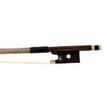 French nickel mounted violin bow of the Maline School, unstamped, the stick round, the ebony frog
