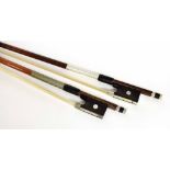 Two nickel mounted violin bows, unstamped (2)