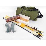 Three Strunal full size violoncello bags, various contemporary coloured bows, twelve violin pitch