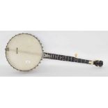 Late 19th century W. Temlett Ajax five string open back banjo, with 12" skin and 26" scale, soft