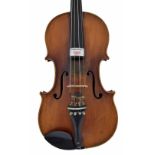 Interesting 19th century viola, unlabelled, the two piece back of plainish wood with similar wood to