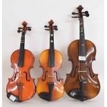 Czechoslovakian contemporary three-quarter size violin, bow, case; also two contemporary children'