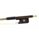 Fine French silver mounted violin bow by and stamped Vtor Fetique á Paris, the stick round, the