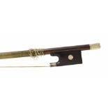 Silver mounted violin bow stamped Collin-Mezin, Paris, the stick round, the ebony frog inlaid with