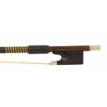 German silver mounted violin bow stamped Otto Guetter, the stick round, the ebony frog plain and