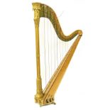 Sebastian & Pierre Erard Gothic satinwood harp, no. 5045, the column support with hexagonal panelled