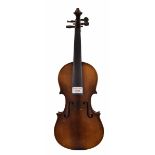 Early 20th century German three-quarter size violin labelled Nicolaus Amatus..., 13", 33cm, bow