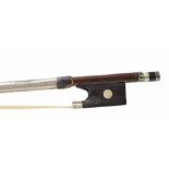 German silver mounted violin bow by and stamped H. Knopf, Berlin, the stick round, the ebony frog