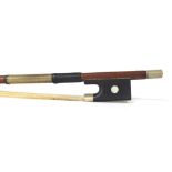 French nickel mounted violin bow of the Laberte School, unstamped, the stick round, the ebony frog