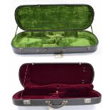 Two oblong double violin cases, with plush lined fitted interiors (2)