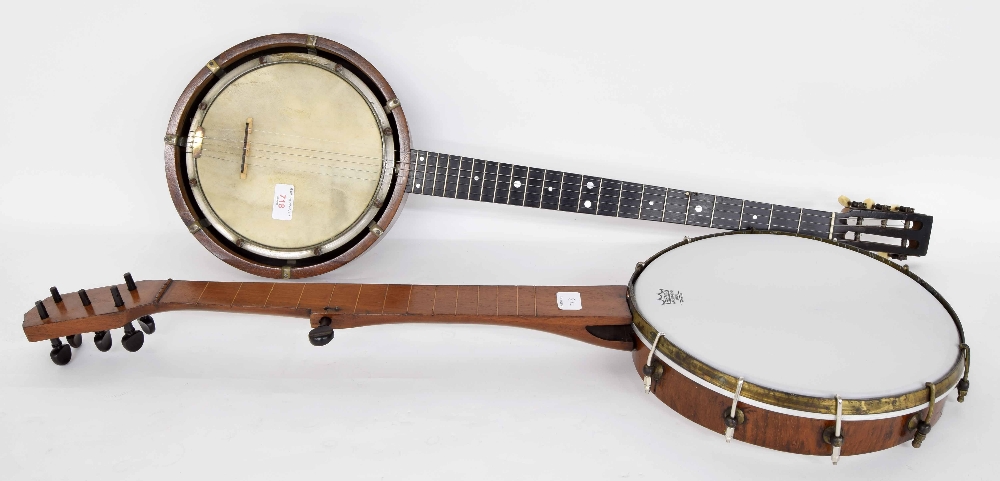 Five string zither banjo, circa 1890, with 8" skin and 25" scale, soft case; together with an