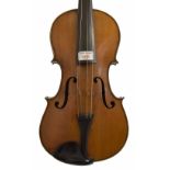 Early 20th century viola of the Schmidt School, unlabelled, the two piece back of fine medium curl