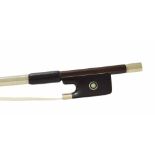 Good French nickel mounted violin bow stamped Vtor Fetique á Paris, the stick round, the ebony