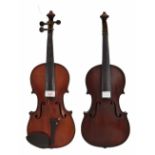 Maidstone three-quarter size violin, 13 1/4", 33.70cm; also a French three-quarter size violin