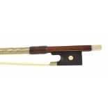 German nickel mounted viola bow stamped Alfred Knoll, the stick round, the ebony frog inlaid with