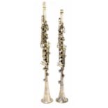 The Pedlar Co Elkhart Indiana silver plated clarinet; also another silver plated clarinet by Barcone