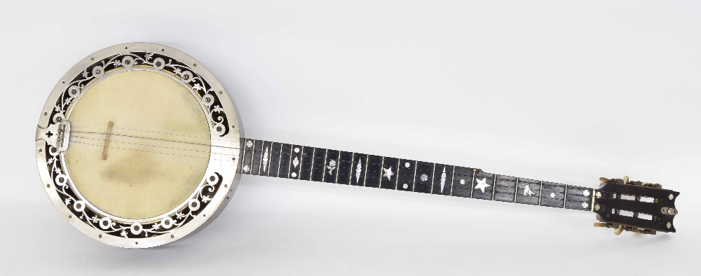 Late 19th century Arthur J. Wilmshurst Patent five string banjo, with 8" skin and 26" scale, soft