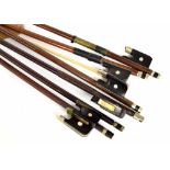 Six various nickel mounted violoncello bows (6)