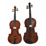 Three-quarter size Blessing violin, 12 15/16", 32.90cm; also a Maidstone violin, 14 1/16", 35.